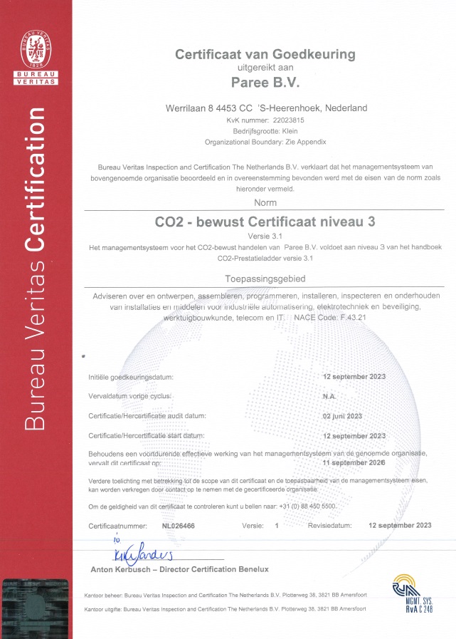 Certificaat CO2 Prestatieladder