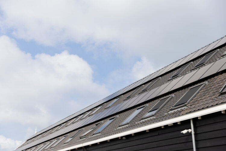 Zonnepanelen op het dak van bedrijfspand Paree